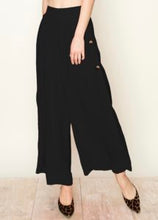 Load image into Gallery viewer, Pleat Wide Leg Tortoise Button Side Slit Pants