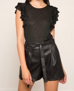 Eco Leather High Waisted Tie Front Shorts