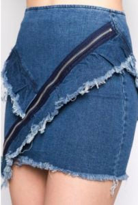 Zipper Ruffle Detail Stretch Mini Skirt