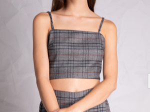 Plaid Multi Cross Back Spaghetti Strap Crop Top