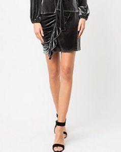 Velvet Asymmetrical Ruffle Mini Skirt