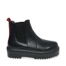 Load image into Gallery viewer, Leather Striped Trim Heel Elastic Gore Side Pull On 2 Inch Platform Chelsea Boot