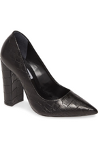 Load image into Gallery viewer, Croc Embossed Leather Pointed Toe 4 Inch Stacked Heel Pump