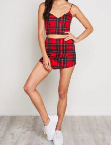Plaid Spaghetti Strap V Neck Crop Top