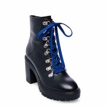 Load image into Gallery viewer, Leather Stacked Heel Platform Hiker Lace Up Side Zip Bootie