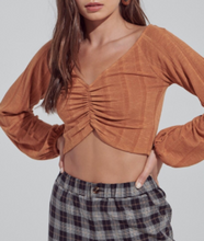 Load image into Gallery viewer, V Neck Ruched Center Long Sleeve Crop Top