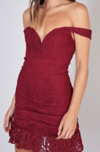 Sweetheart Neckline Off The Shoulder Ruffle Hem Lace Mini Dress