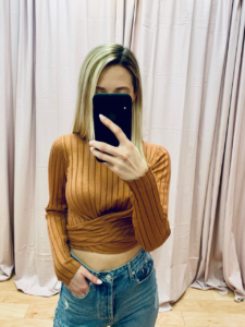 Ribbed Tie Cropped Long Sleeve Sweater