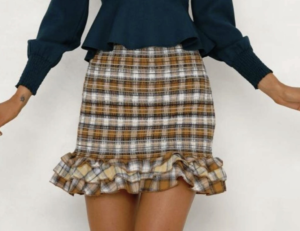 Plaid Smocked Ruffle Mini Skirt