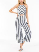 Load image into Gallery viewer, Chambray Cut Out Striped Halter Jumpsuit