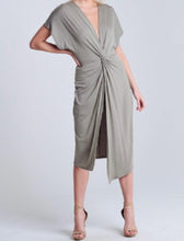Load image into Gallery viewer, Twist Deep V Neck Front Slit Midi Dress