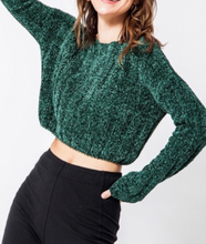 Load image into Gallery viewer, Chenille Boat Neck Drop Shoulder Ribbed Cropped Sweater