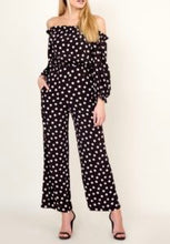 Load image into Gallery viewer, Polka Dot Print Off The Shoulder Open Back Cropped Wide Leg Jumpsuit
