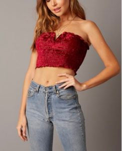 Crushed Velvet Ruched V Cropped Tube Top