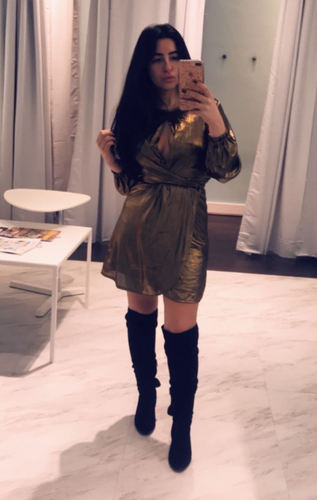 Metallic Twist Front Tie Back Long Sleeve Dress