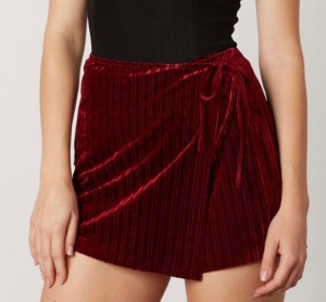 Faux Wrap Ribbed Velvet Skirt