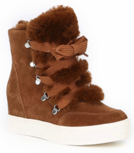 Load image into Gallery viewer, Suede Faux Fur Lined Wedge Lace Up Sneaker