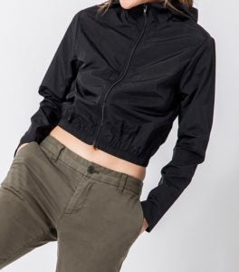 Long Sleeve Zipper Front Cropped Hooded Windbreaker Jacket