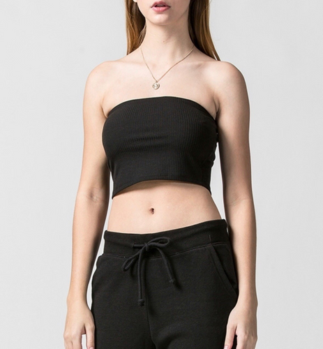 Ribbed Tube Bandeau Crop Top