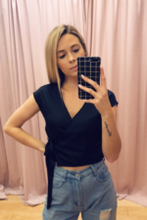 Load image into Gallery viewer, Satin Wrap Cap Sleeve V Neck Crop Top