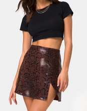 Load image into Gallery viewer, Snake Print Eco Leather Slit Mini Skirt
