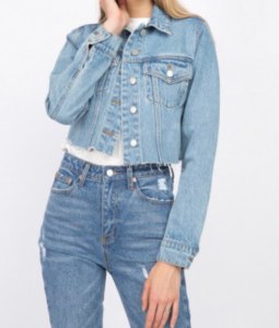 Cropped raw 2025 hem denim jacket