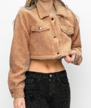 Load image into Gallery viewer, Front Pocket Button Collar Teddy Cropped Jacket