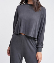 Load image into Gallery viewer, Raw Edge Long Sleeve Dropped Shoulder Waffle Top