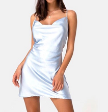 Load image into Gallery viewer, Satin Tie Waist Cowl Neck Mini Dress