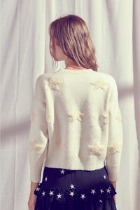 Terry Cloth Embroided Knit Star Sweater