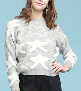 Terry Cloth Embroided Knit Star Sweater
