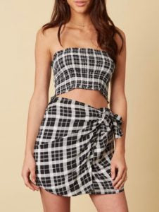 Plaid Print Smocked Tube Crop Top