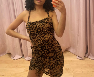 Leopard Velvet Open Back Ruched Mini Dress
