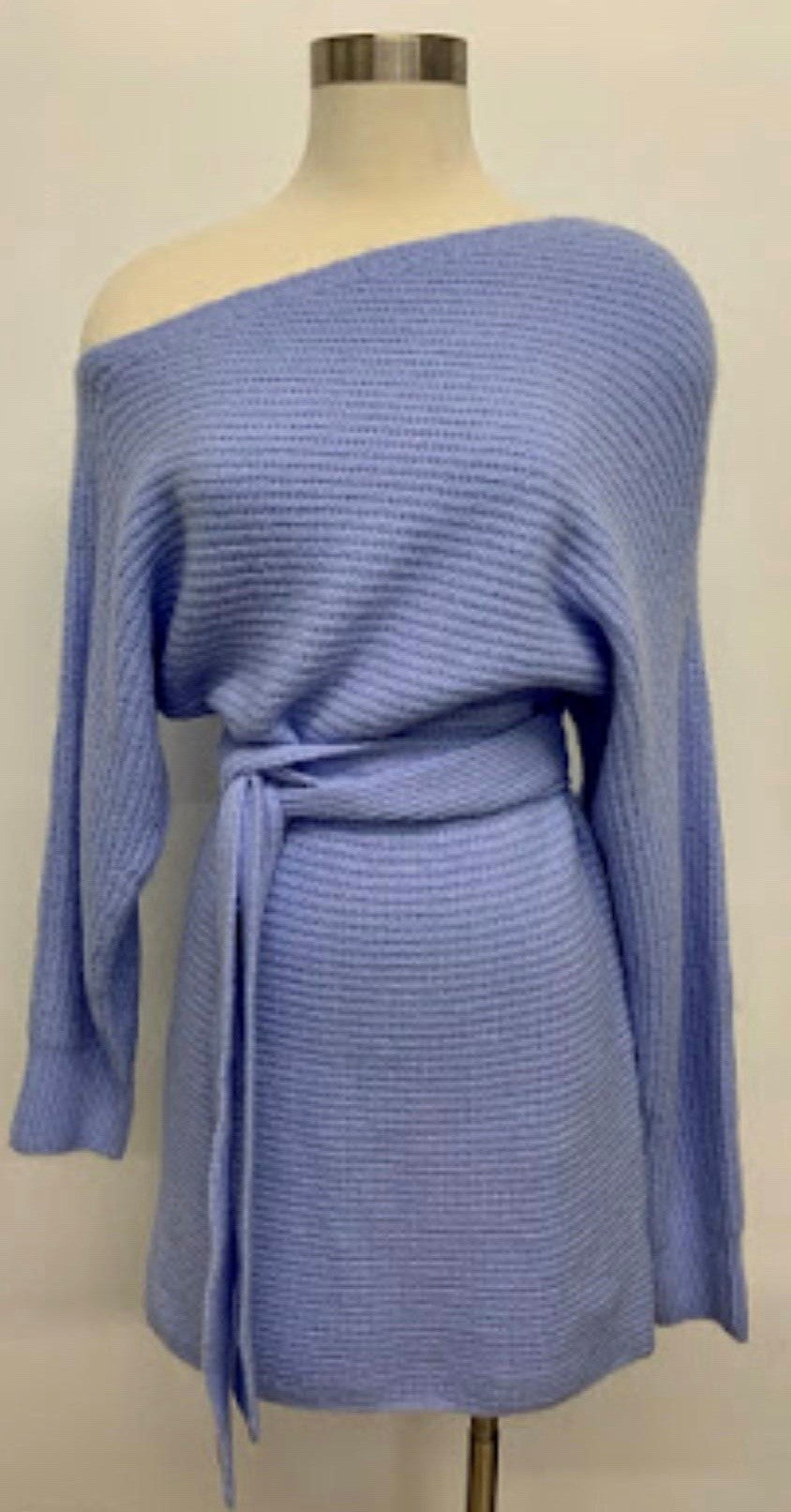 Long Sleeve Self Belt Sweater Dress