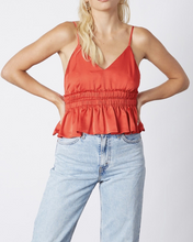 Load image into Gallery viewer, Satin Spaghetti Strap Ruched Peplum Crop Top