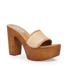 Load image into Gallery viewer, Natural Raffia Wooden Heel Sandal