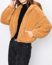 Load image into Gallery viewer, Cropped Drop Shoulder Zipper Hooded Teddy Coat