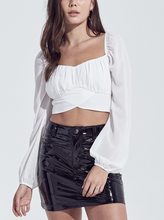 Load image into Gallery viewer, Chiffon Bubble Shoulder Long Sleeve Back Tie Crop Top