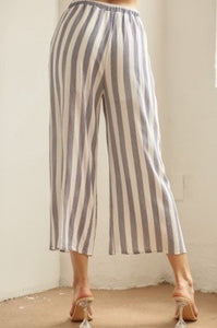 Stripe Tie Front Wide Leg Crop Pants