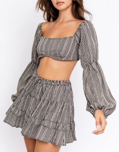 Gingham Underwire Long Sleeve Crop Top