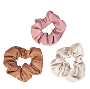Three Piece Eco Leather Fashion Scrunchie Set