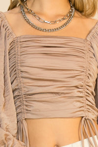 Balloon Sleeve Double Ruch Crop Top