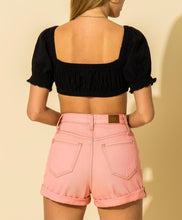 Load image into Gallery viewer, Short Sleeve Peasant Double Tie Crop Top