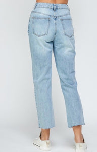 Denim Straight Leg Distressed Jeans