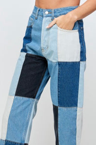 Denim Patch Color Block Jeans