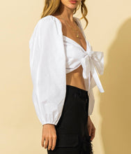 Load image into Gallery viewer, Bow Tie Balloon Sleeve Crop Top
