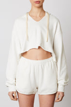 Load image into Gallery viewer, Notched Cropped Raw Hem Hoodie Sweatshirt