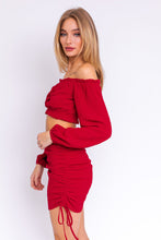 Load image into Gallery viewer, Textured Long Sleeve Off the Shoulder Crop Top