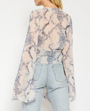 Load image into Gallery viewer, Snake Print Bell Sleeve Tie Top