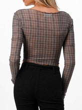 Load image into Gallery viewer, Mesh Plaid Long Sleeve Crop Top